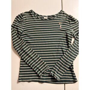 Hanna Andersson Long Sleeve White Green Stripped Candy Cane Embroidery Size 12